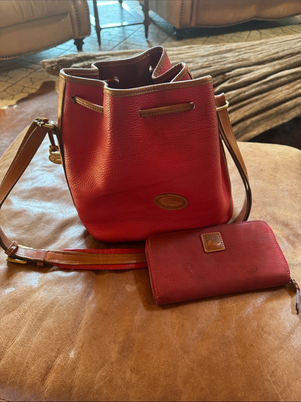 Vintage Red Dooney Leather Bucket bag and wallet